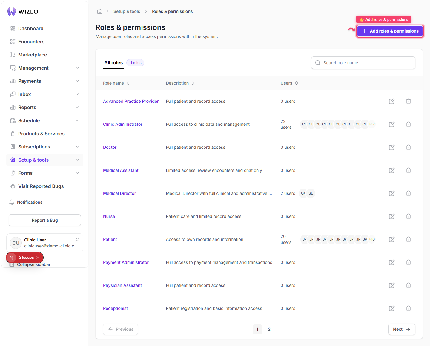 How do I create a new role? — Step 2: Click Add roles & permissions (only visible with the role-create permission).