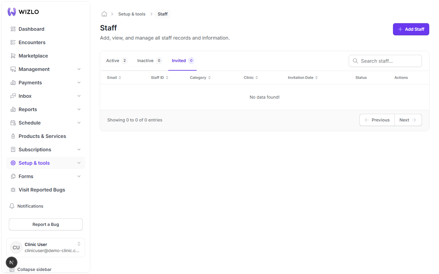 How do I resend an invite, deactivate, or delete a staff member? — Step 3: Delete: still on the Invited tab, click the trash-can icon — opens a 'Delete staff' confirmation dialog reading '...delete "<email>". This action cannot be undone.' with a red 'Delete' confirm button; don't actually confirm when just exploring.