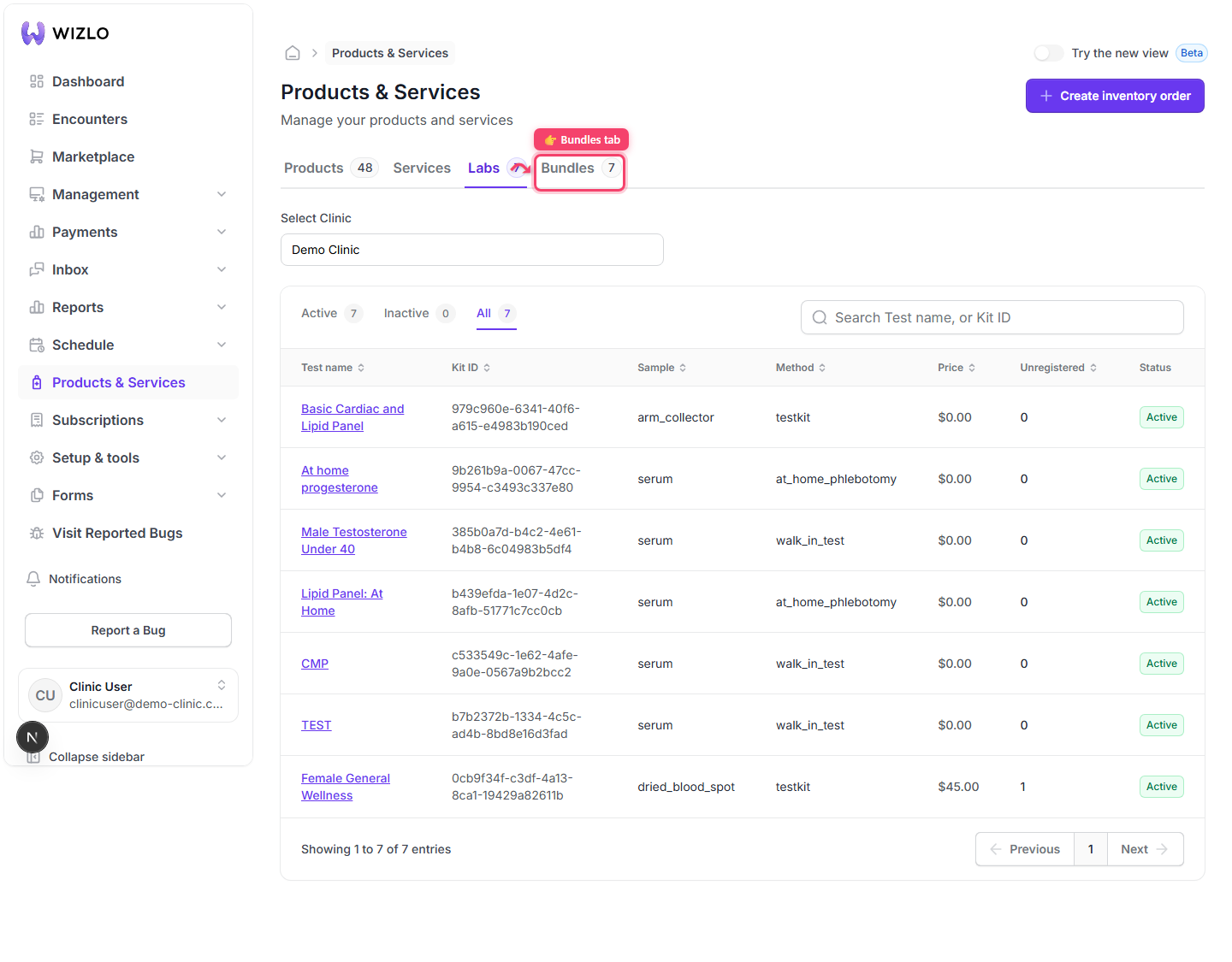 How do I switch between the Products, Services, Labs, and Bundles tabs? — Step 4: Click Bundles — the URL becomes ?tab=Bundles. Bundles is hidden on the Super Admin console view and for Provider Network tenants.