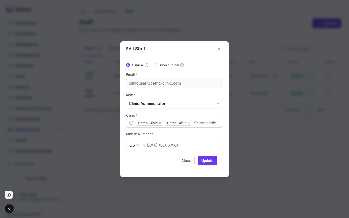 How do I resend an invite, deactivate, or delete a staff member? — Step 7: Close the Edit Staff modal without saving.